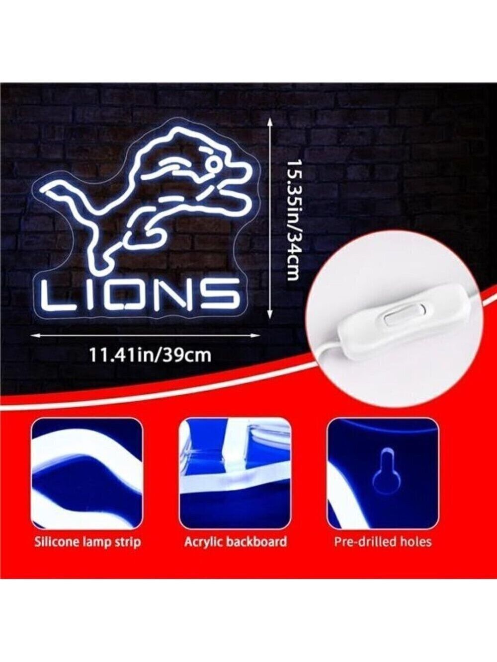 NFL Detroit Lions Team Logo Light Sports Signs Football LED Neon Bar Man Cave - Picture 3 of 6